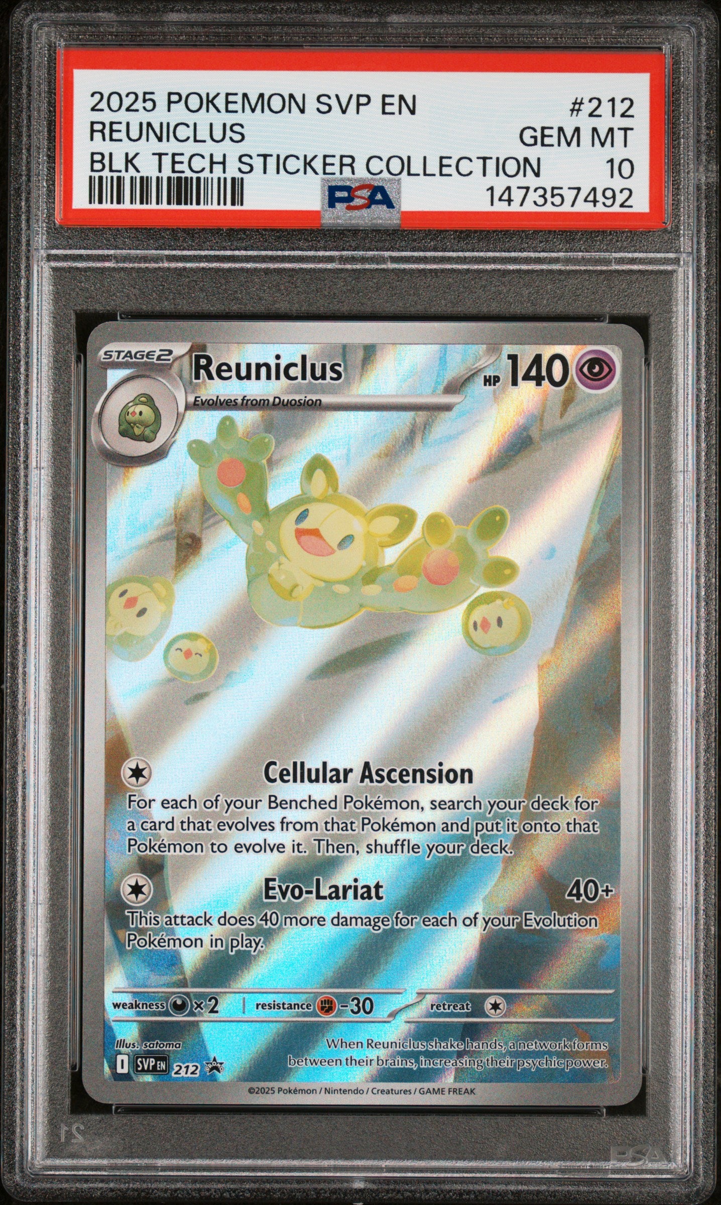 2025 POKEMON SVP EN-SV BLACK STAR PROMO 212 REUNICLUS BLACK BOLT TECH STICKER COLLECTION PSA 10 - front