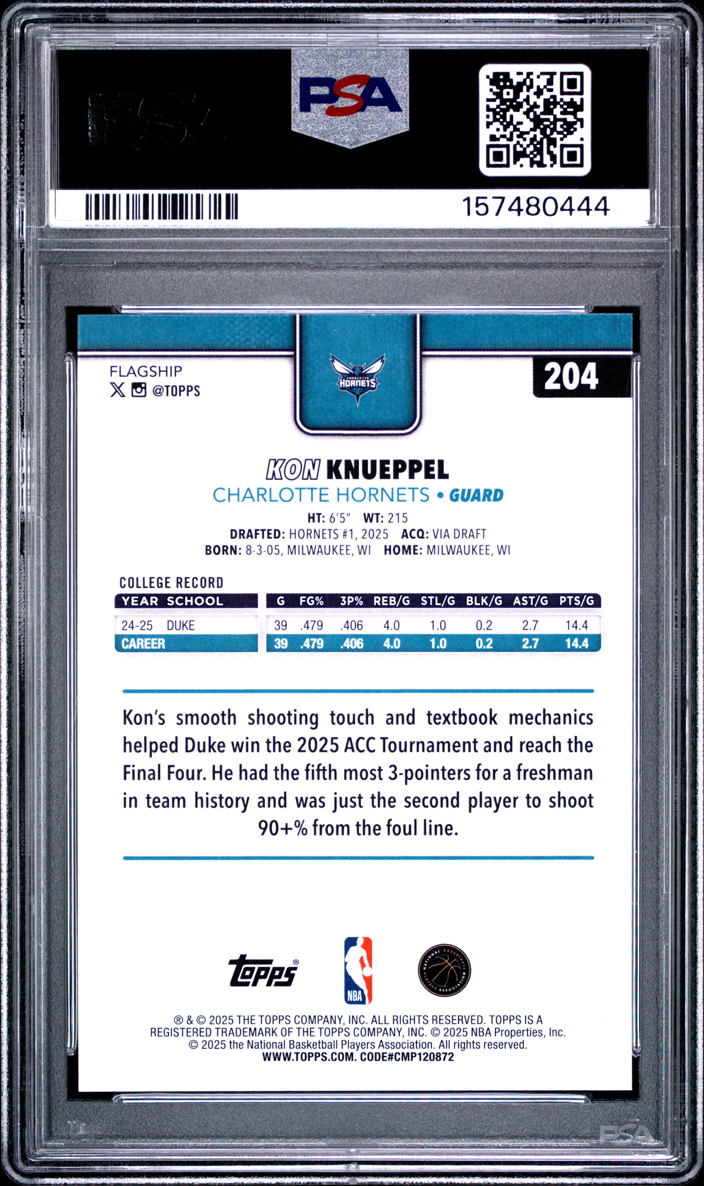 2025 TOPPS 204 KON KNUEPPEL PSA 9 - back