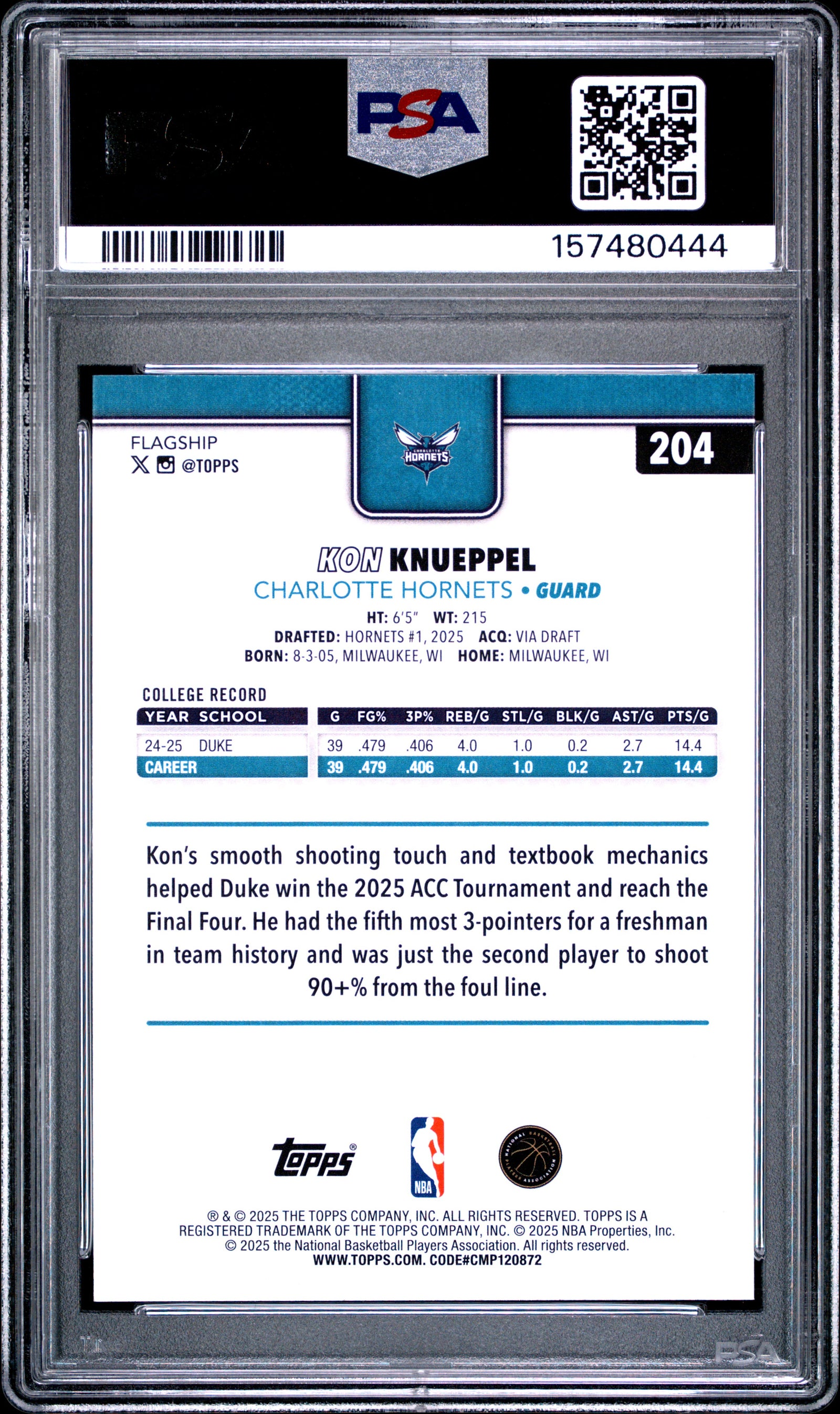 2025 TOPPS 204 KON KNUEPPEL PSA 9 - back