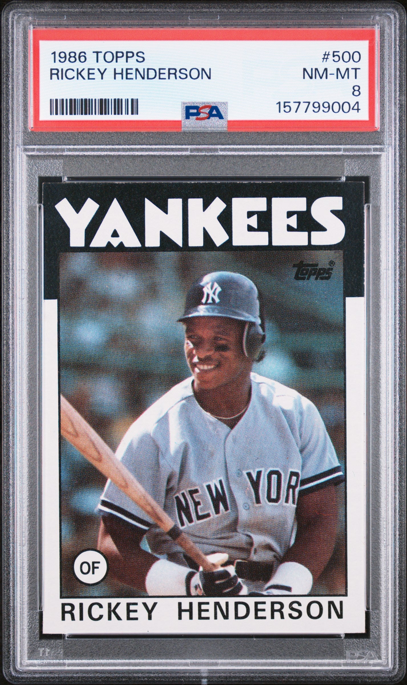 1986 TOPPS 500 RICKEY HENDERSON PSA 8 - front