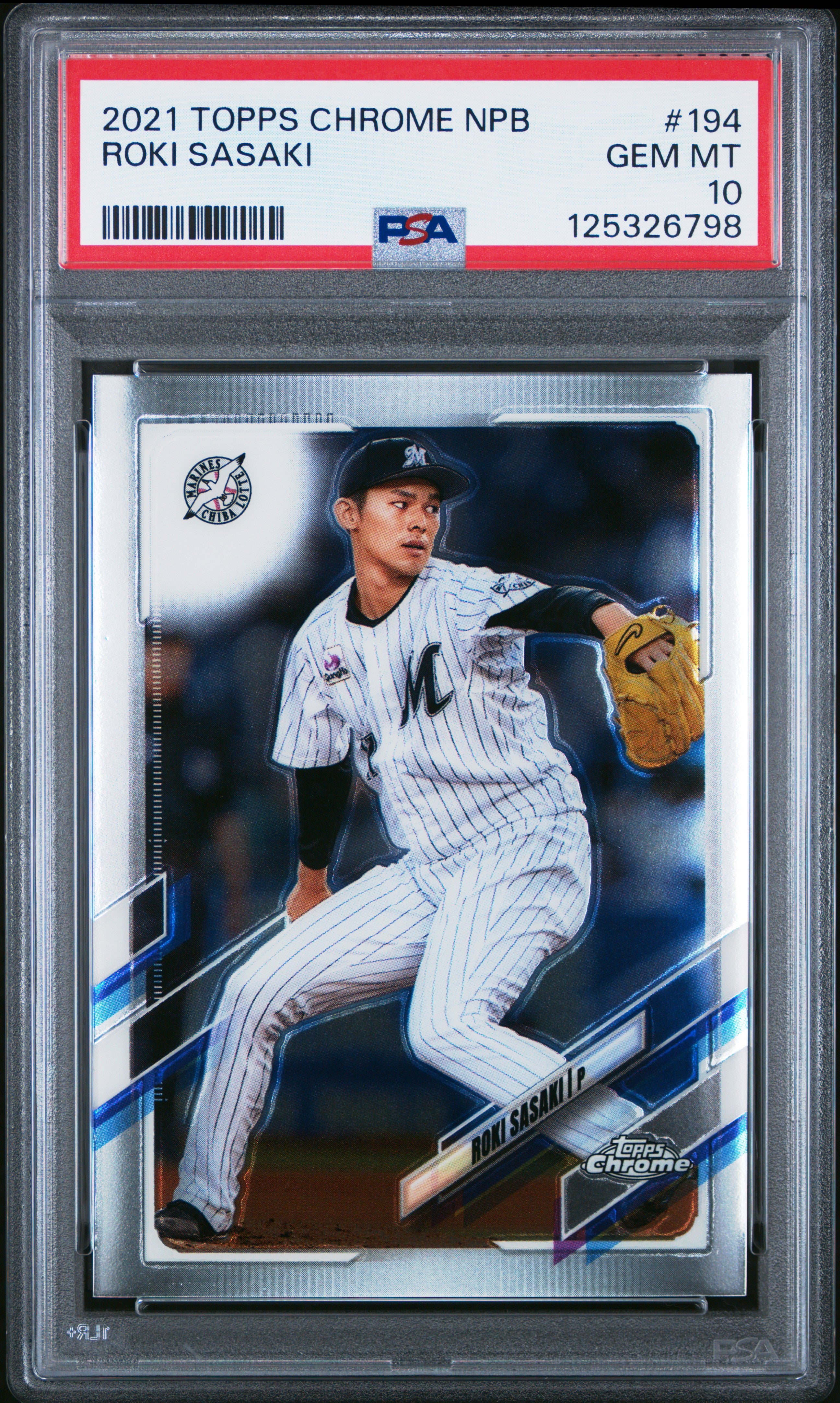2021 TOPPS CHROME NIPPON PROFESSIONAL BASEBALL 194 ROKI SASAKI PSA 10 - front