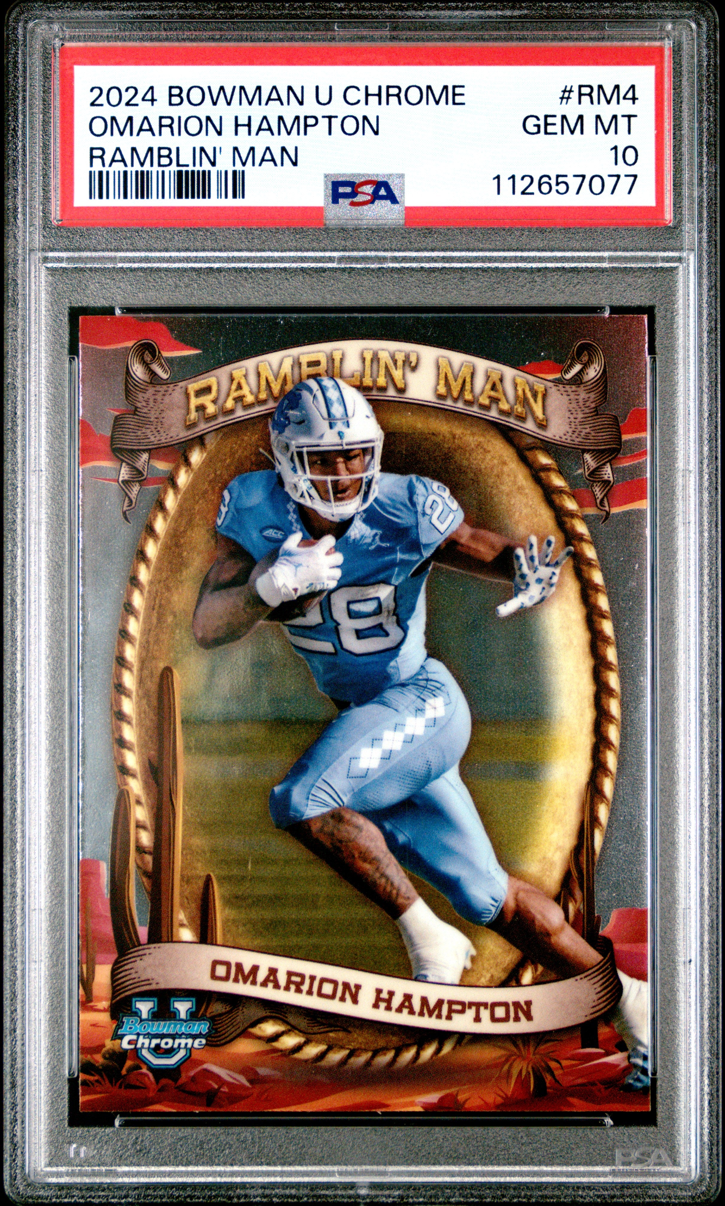 2024 Bowman University Chrome Ramblin' Man Rm4 Omarion Hampton PSA 10