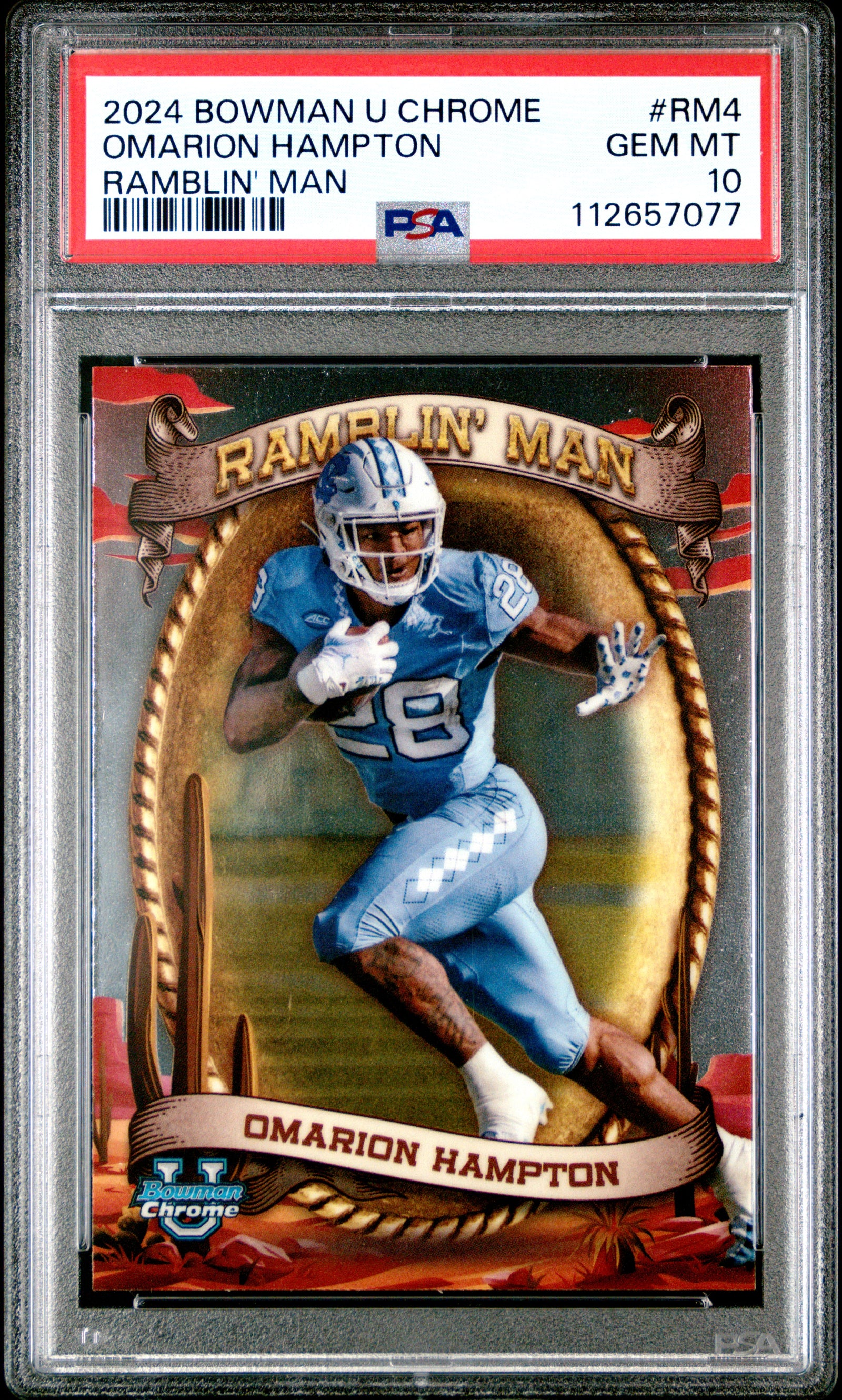 2024 Bowman University Chrome Ramblin' Man Rm4 Omarion Hampton PSA 10