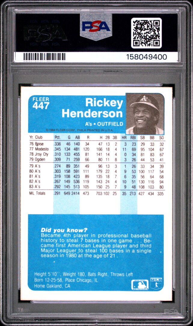 1984 Fleer Rickey Henderson PSA 9 #447