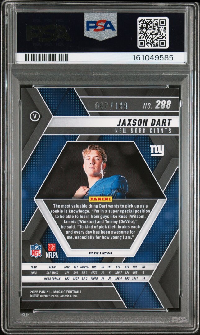 2025 Panini Mosaic Jaxson Dart Silver Knight PSA 10 #288