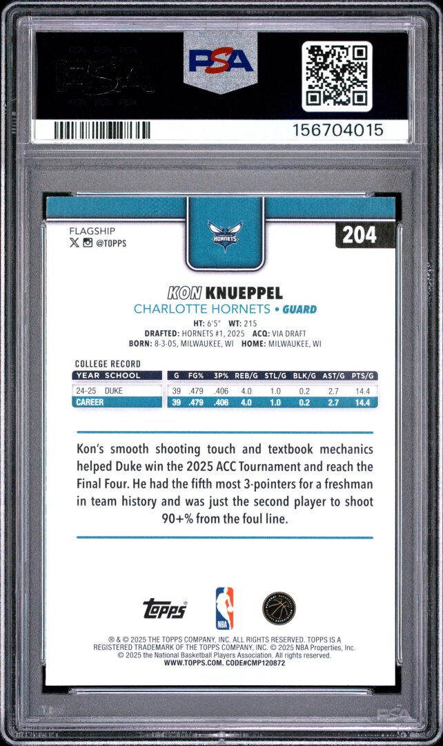 2025 Topps Kon Knueppel RC PSA 9 #204