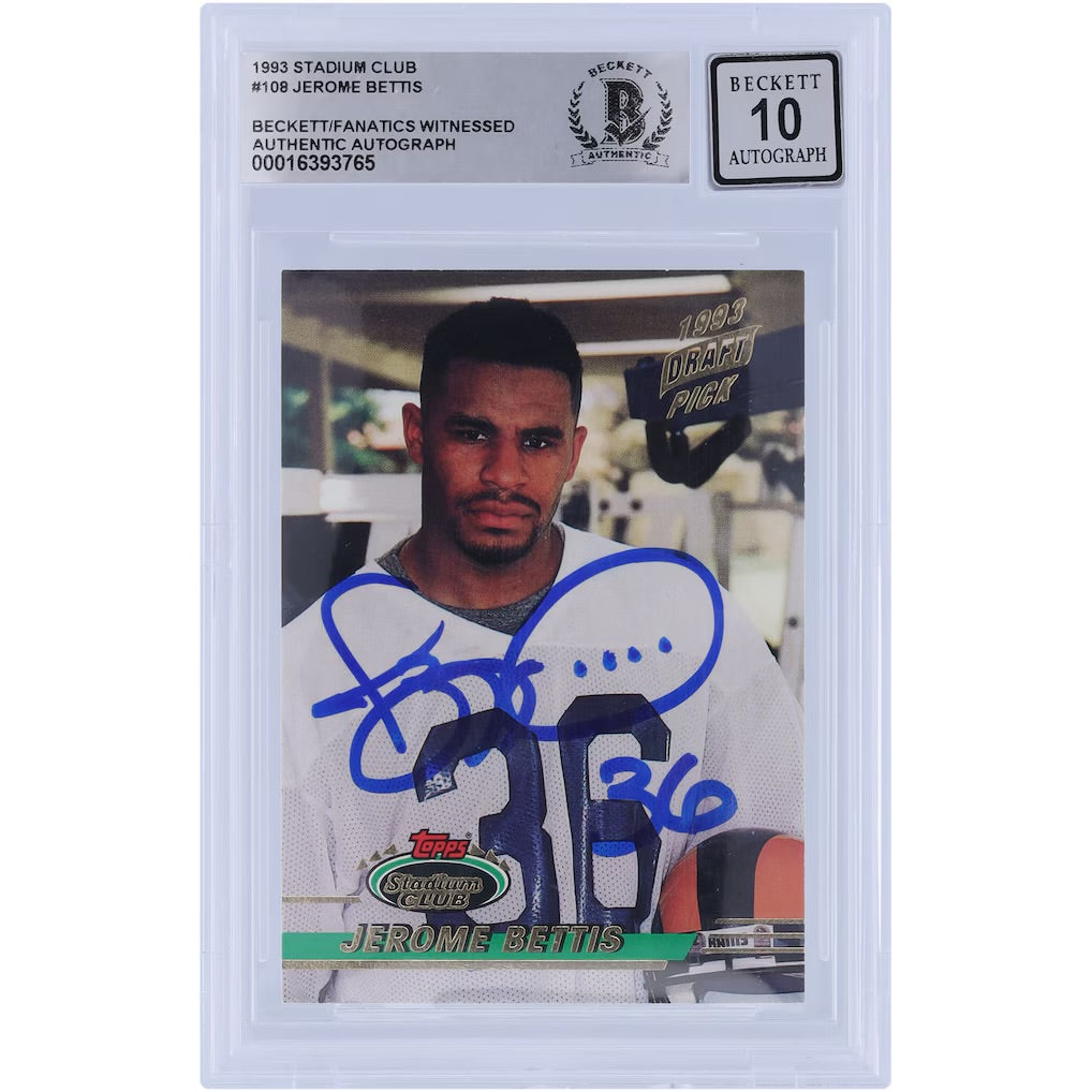 1993 Stadium Club Jerome Bettis Autograph Beckett Fanatics Authentic, Auto 10