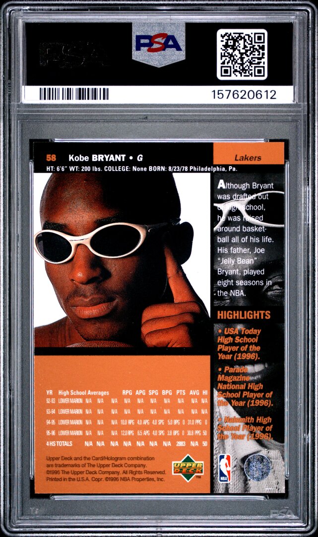 1996 Upper Deck Kobe Bryant PSA 7 #58