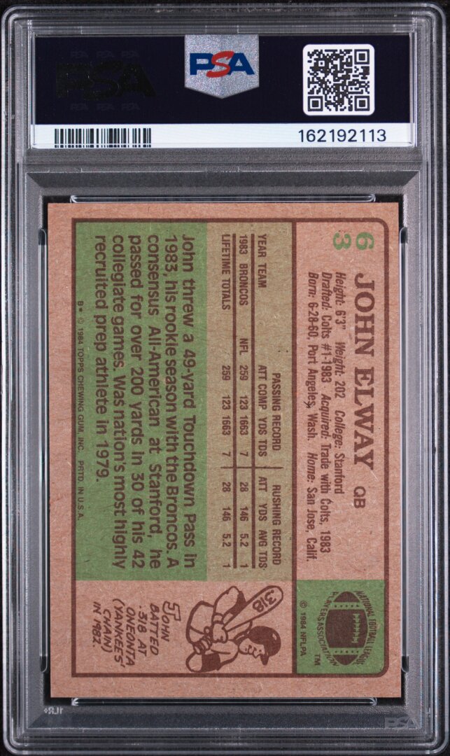 1984 Topps #63 John Elway RC PSA 6