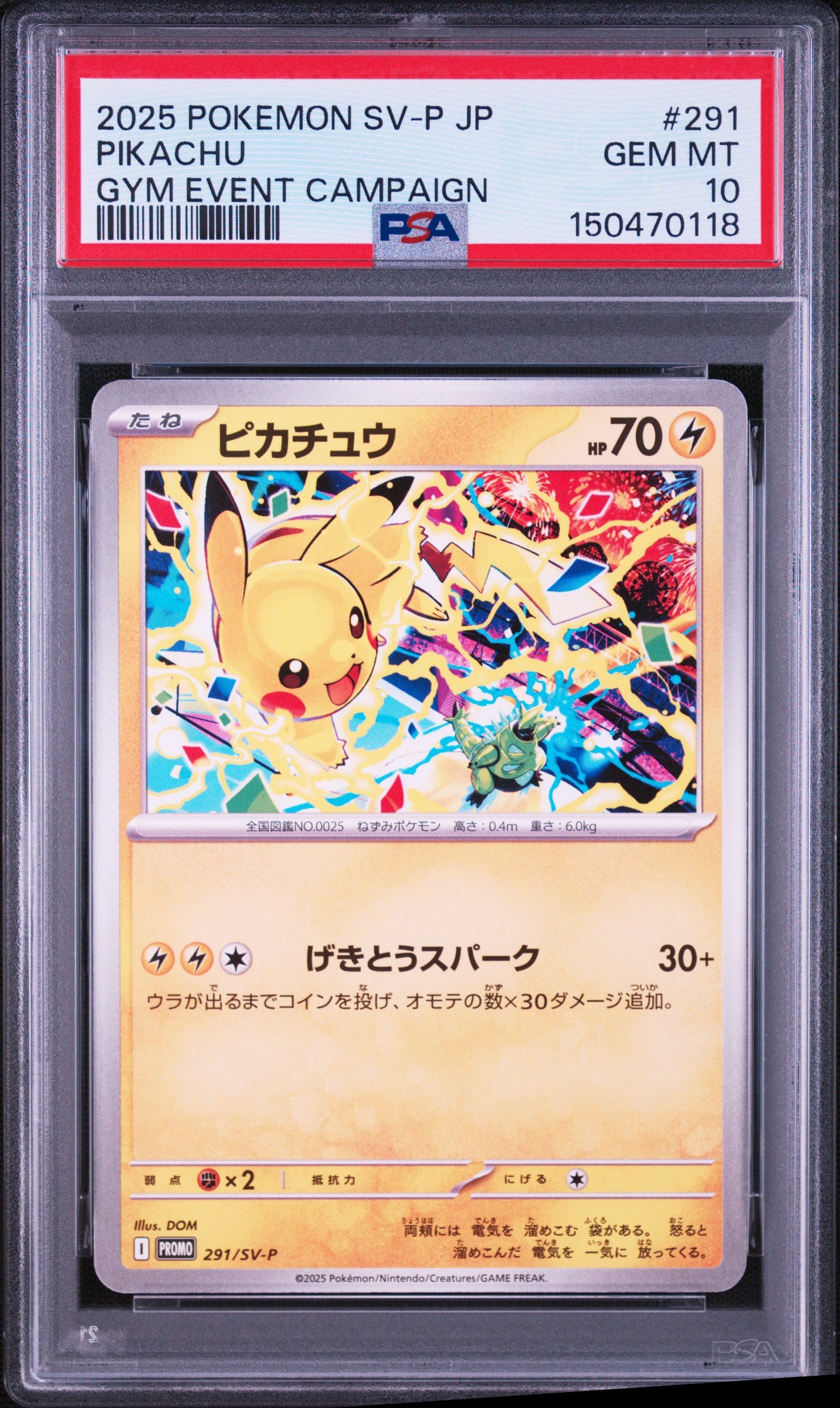 2025 POKEMON JAPANESE SV-P PROMO 291 PIKACHU GYM EVENT CAMPAIGN PSA 10 - front