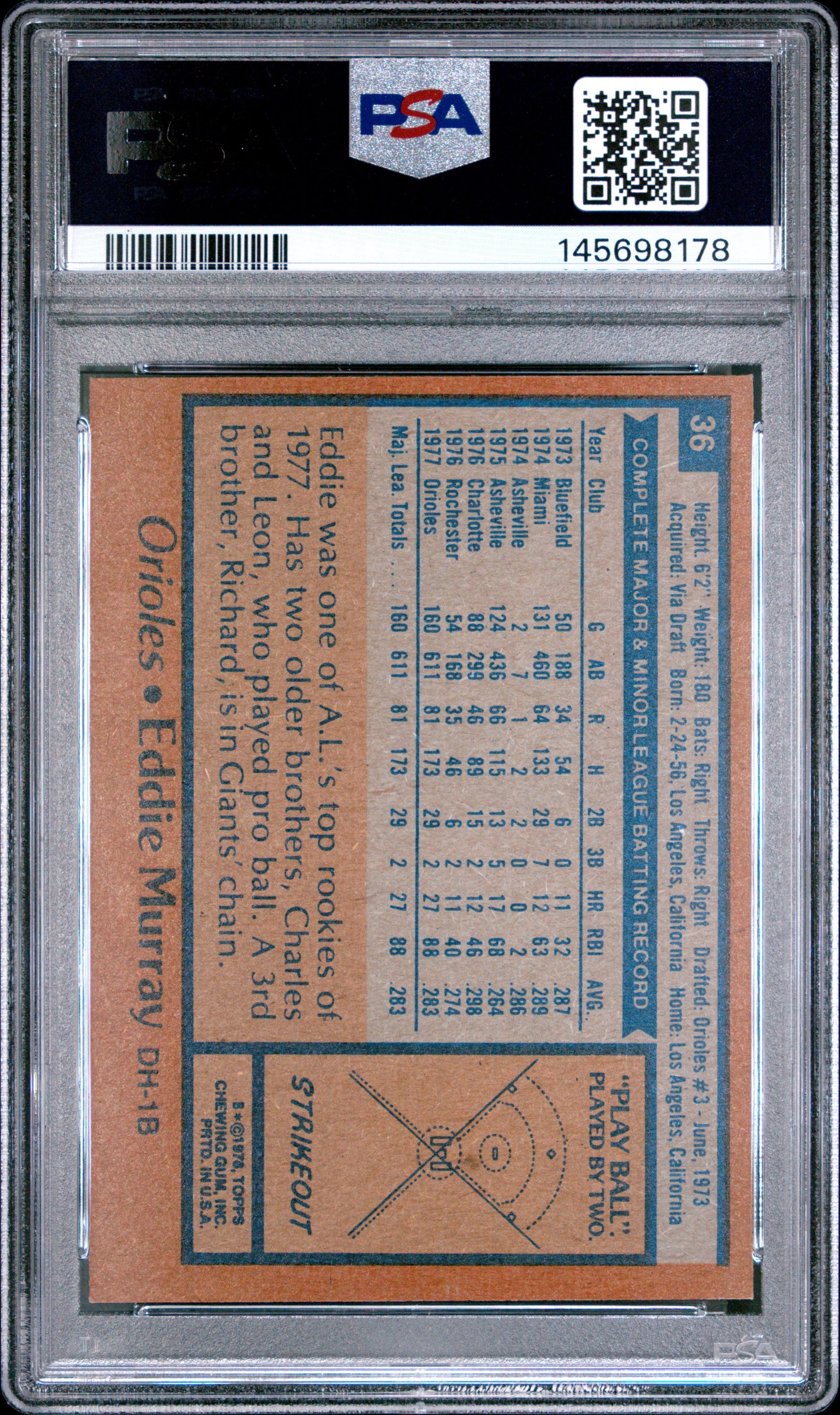 1978 Topps Eddie Murray RC PSA 6