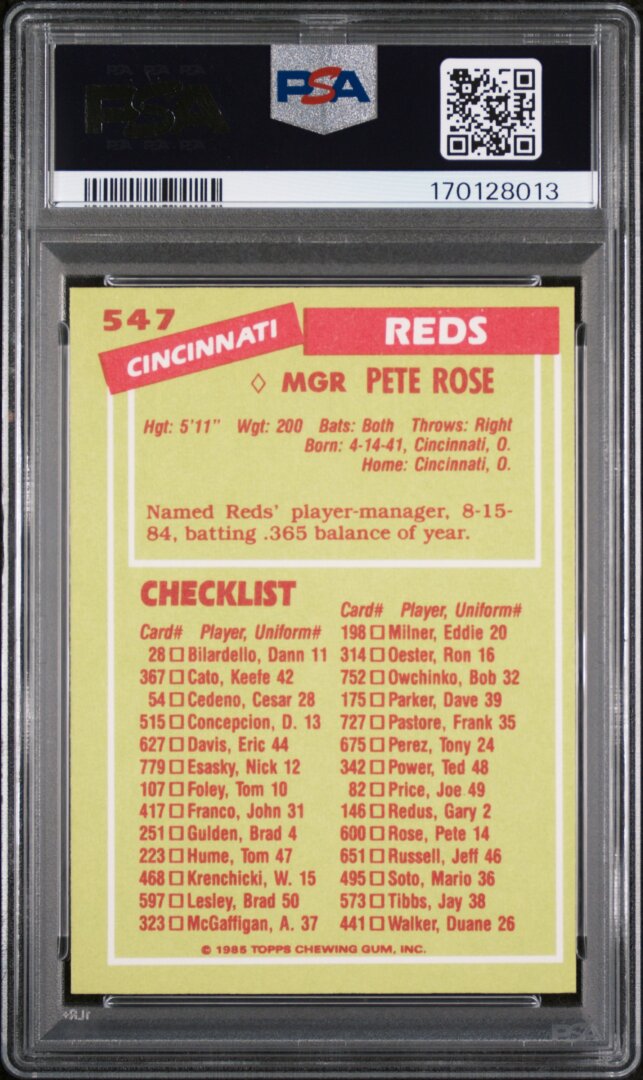 1985 Topps Tiffany Pete Rose PSA 8 #547