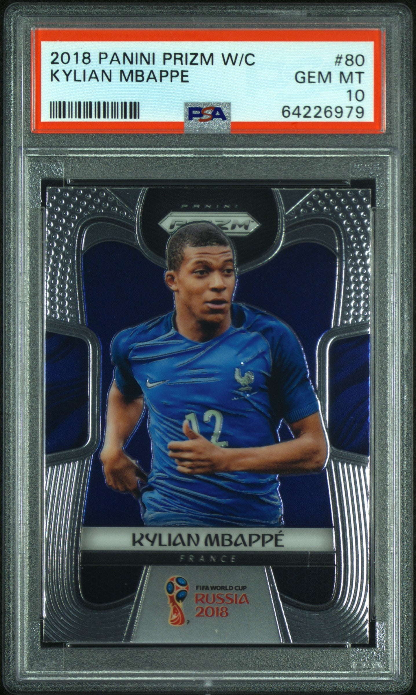2018 PANINI PRIZM WORLD CUP 80 KYLIAN MBAPPE PSA 10 - front