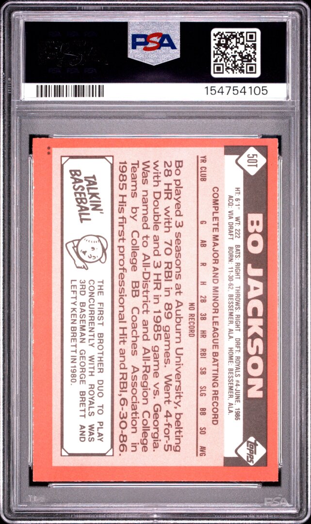 1986 Topps Traded #50T Bo Jackson PSA 7