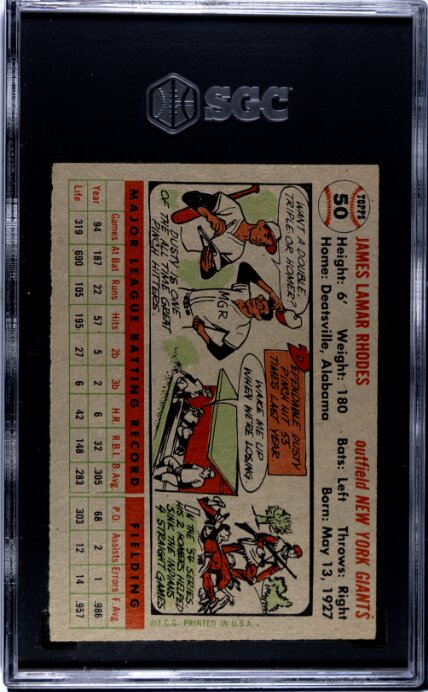 1956 Topps #50 Dusty Rhodes Gray Back SGC 4