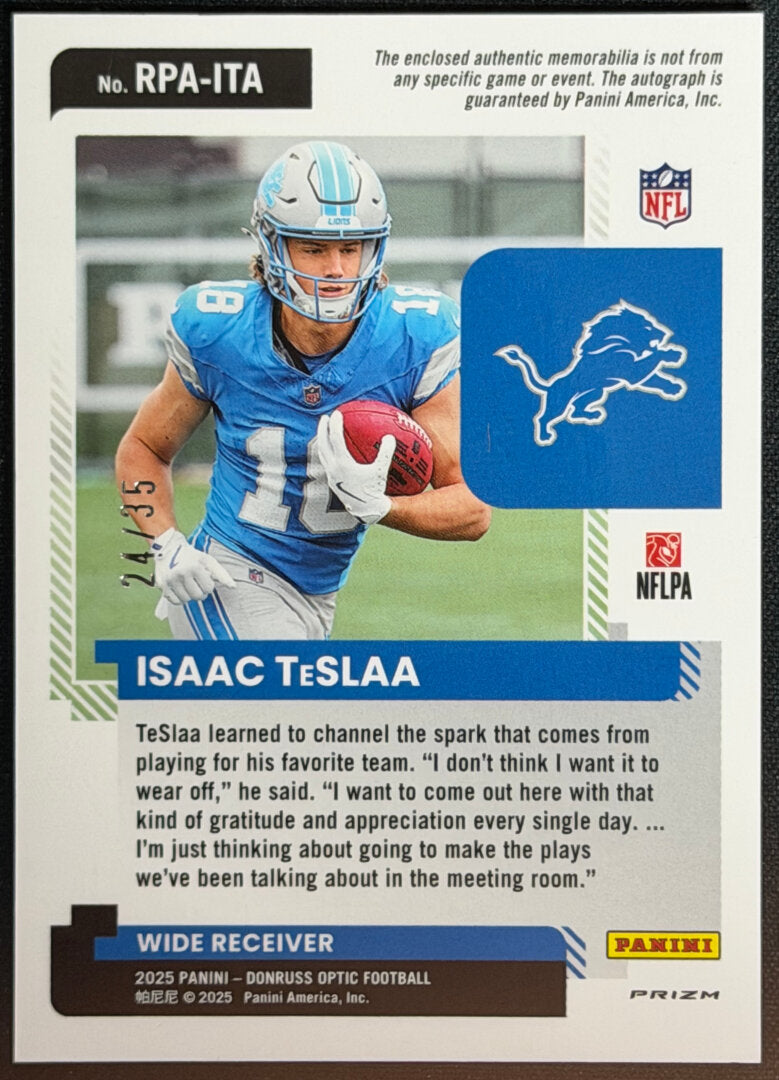 2025 Panini Donruss Optic Isaac Teslaa RPA Auto /35