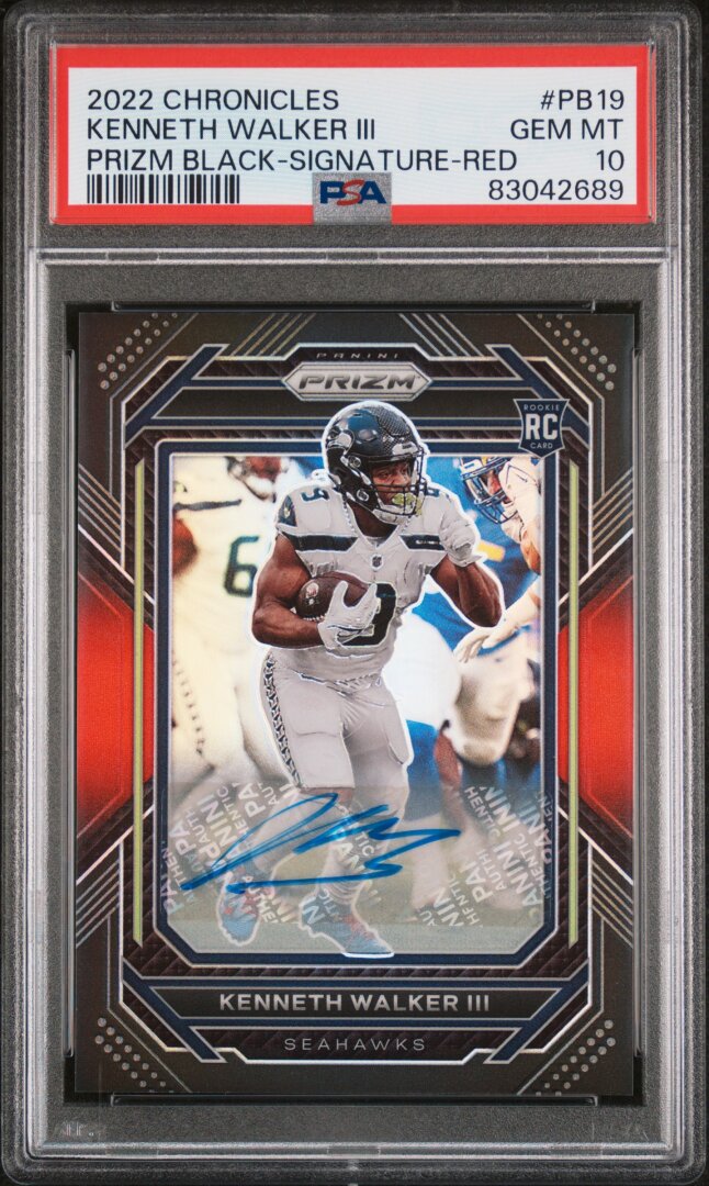 2022 Panini Chronicles Prizm Black Kenneth Walker Signature Red PSA 10