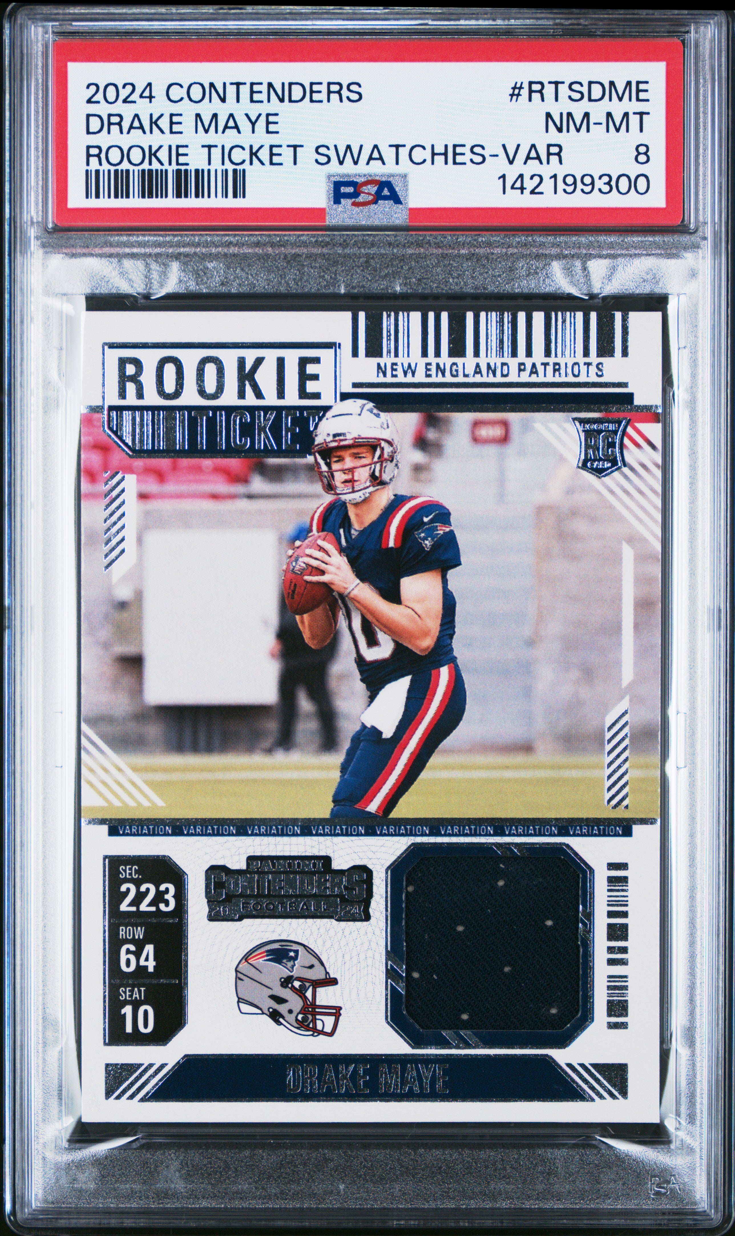 2024 Panini Contenders Rookie Ticket Swatches Rtsdme Drake Maye Variation PSA 8