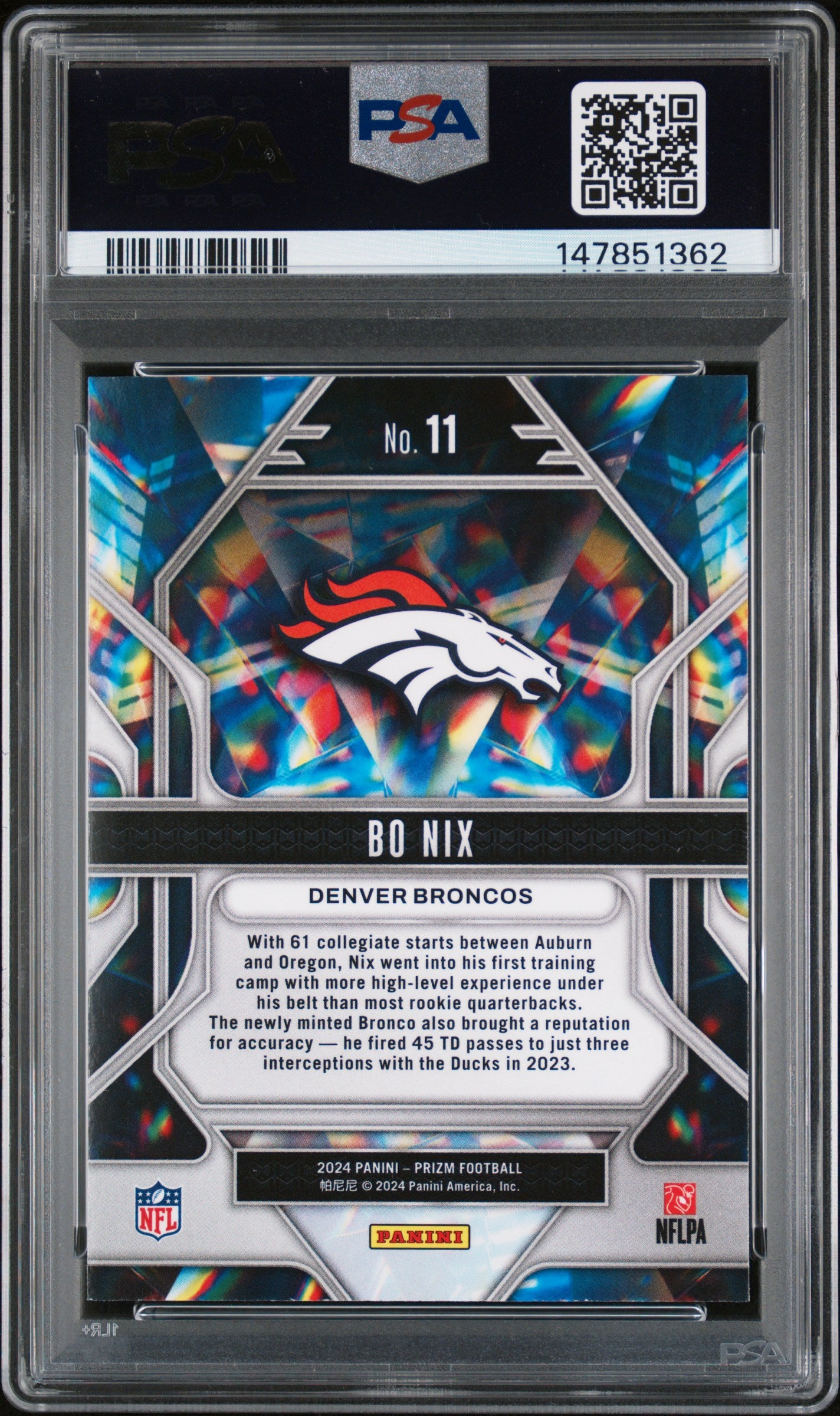 2024 Panini Prizm Prizmatic 11 Bo Nix  PSA 9