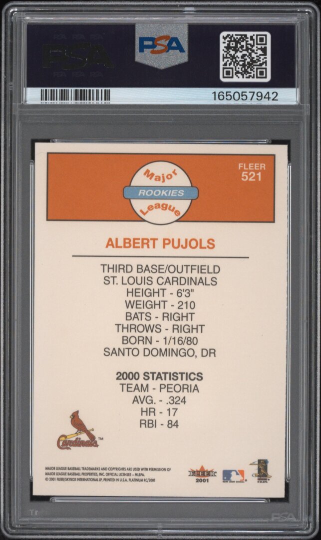 2001 Fleer Platinum Albert Pujols RC PSA 9 #521