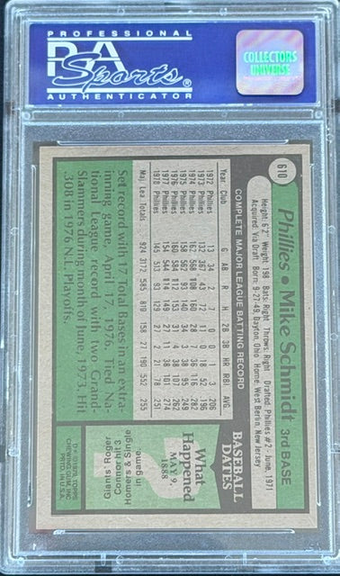 1979 Topps Mike Schmidt PSA 8 #610