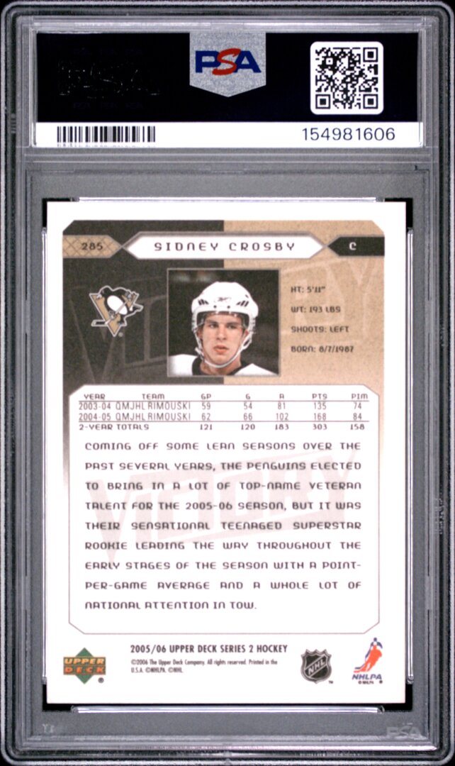 2005 Upper Deck Victory #285 Sidney Crosby RC PSA 6