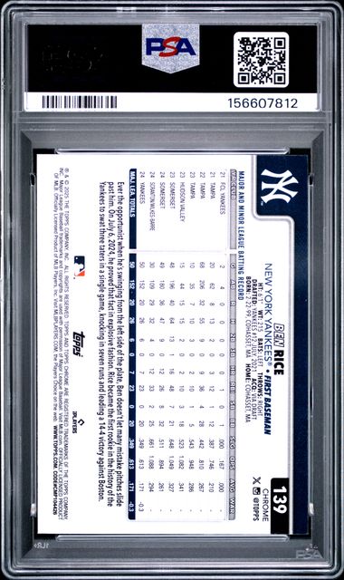 2025 Topps Chrome #139 Ben Rice X-Fractor card graded PSA 10