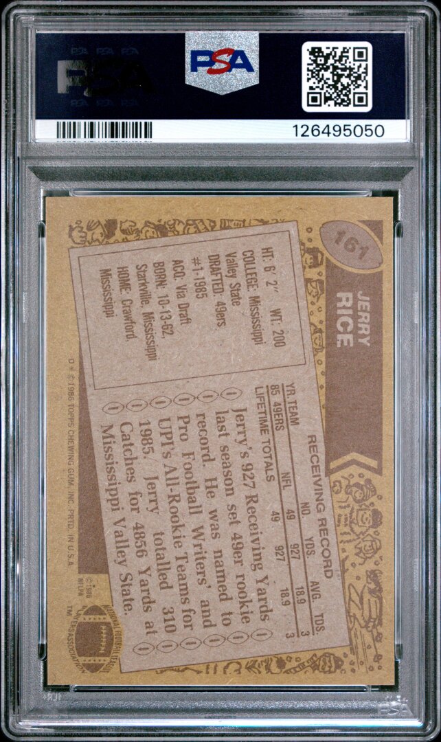 1986 Topps Jerry Rice PSA 7 #161