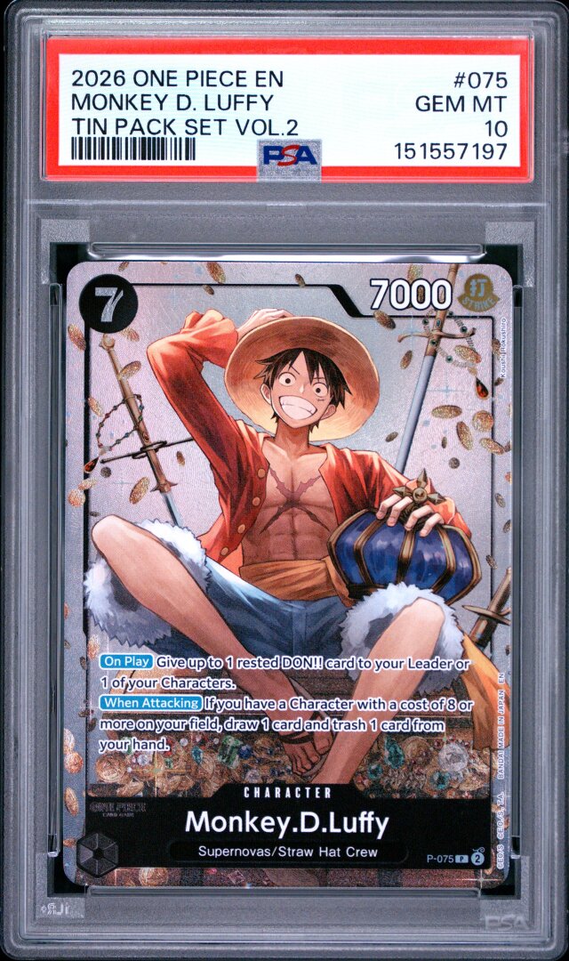 2026 One Piece Promos #075 Monkey D. Luffy Tin Pack Set Vol.2 PSA 10