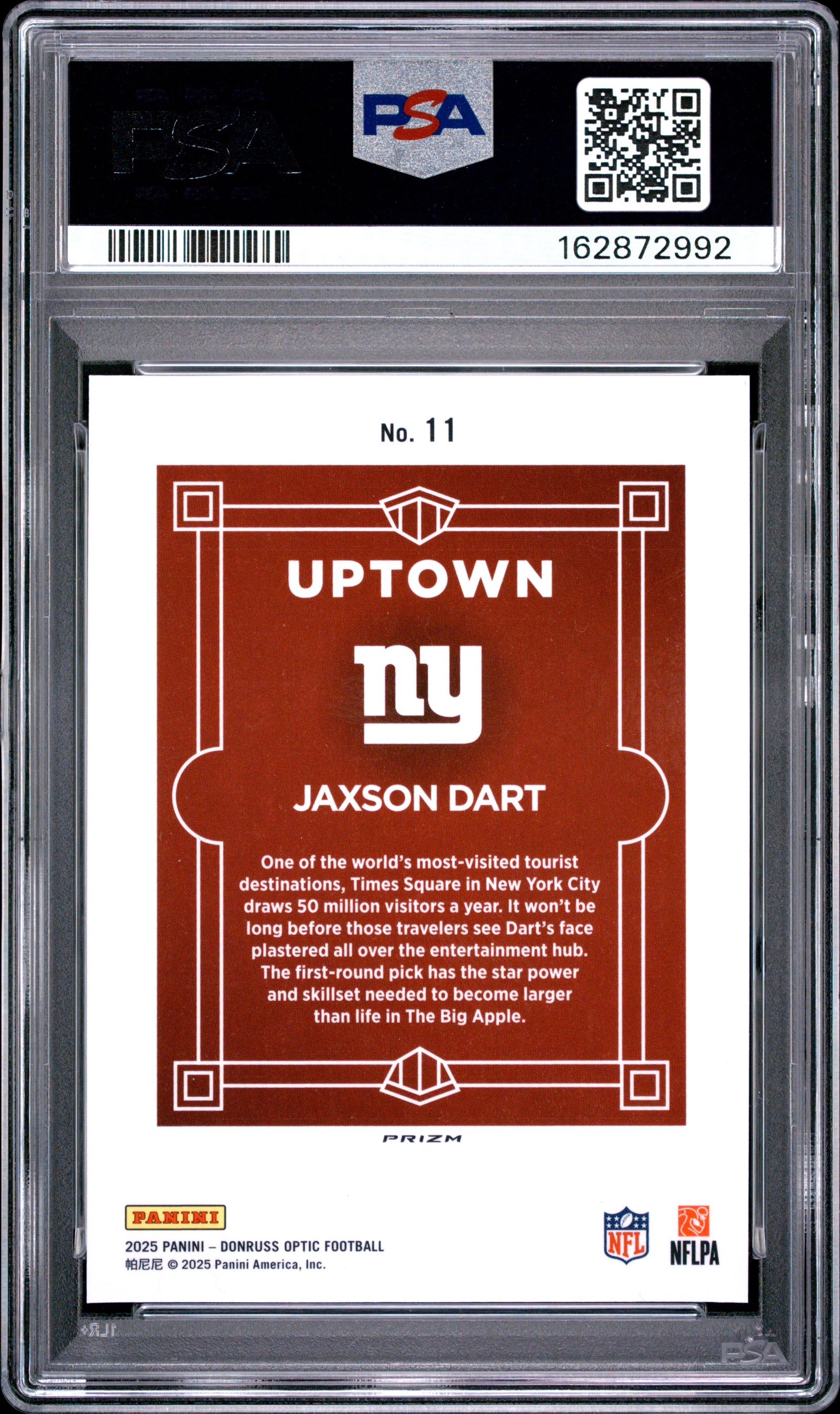 2025 PANINI DONRUSS OPTIC UPTOWN 11 JAXSON DART PSA 8 - back