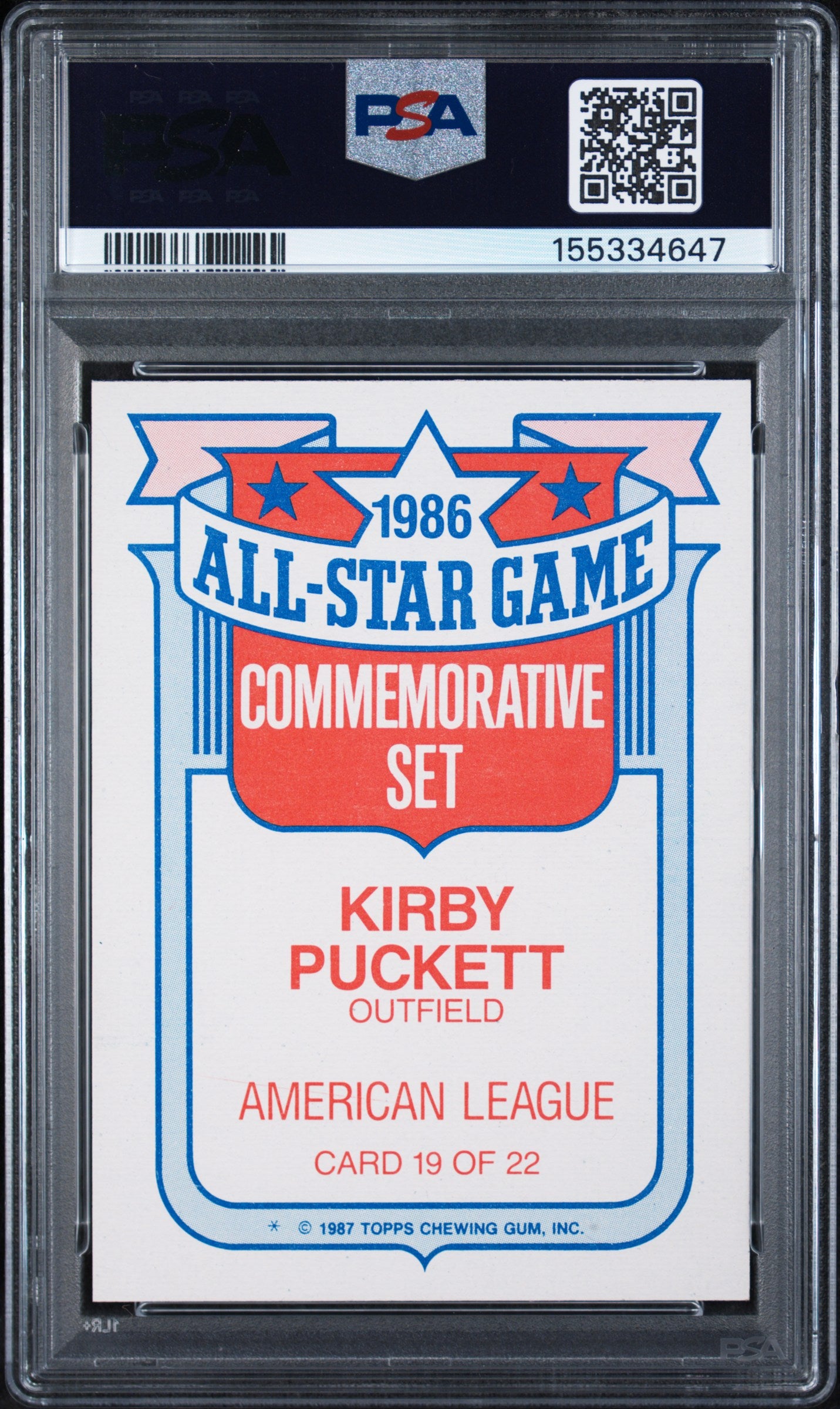 1987 TOPPS ALL-STAR GLOSSY SET OF 22 19 KIRBY PUCKETT PSA 8 - back