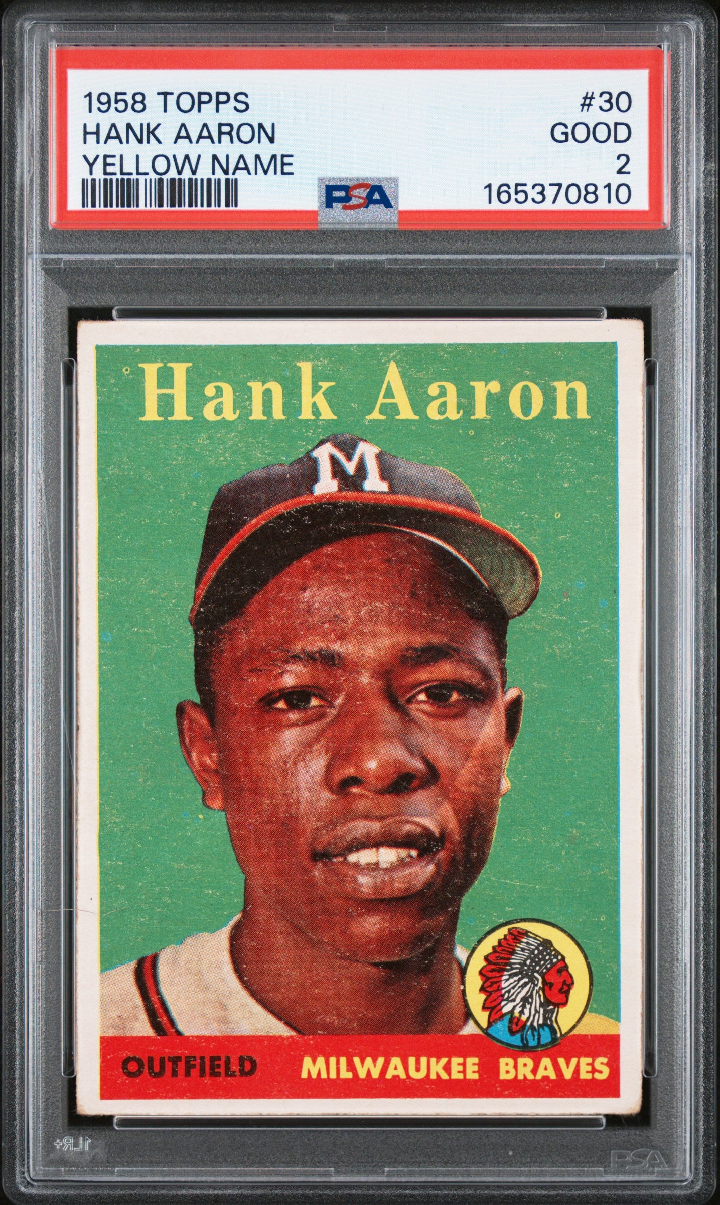 1958 TOPPS 30 HANK AARON YELLOW NAME PSA 2 - front