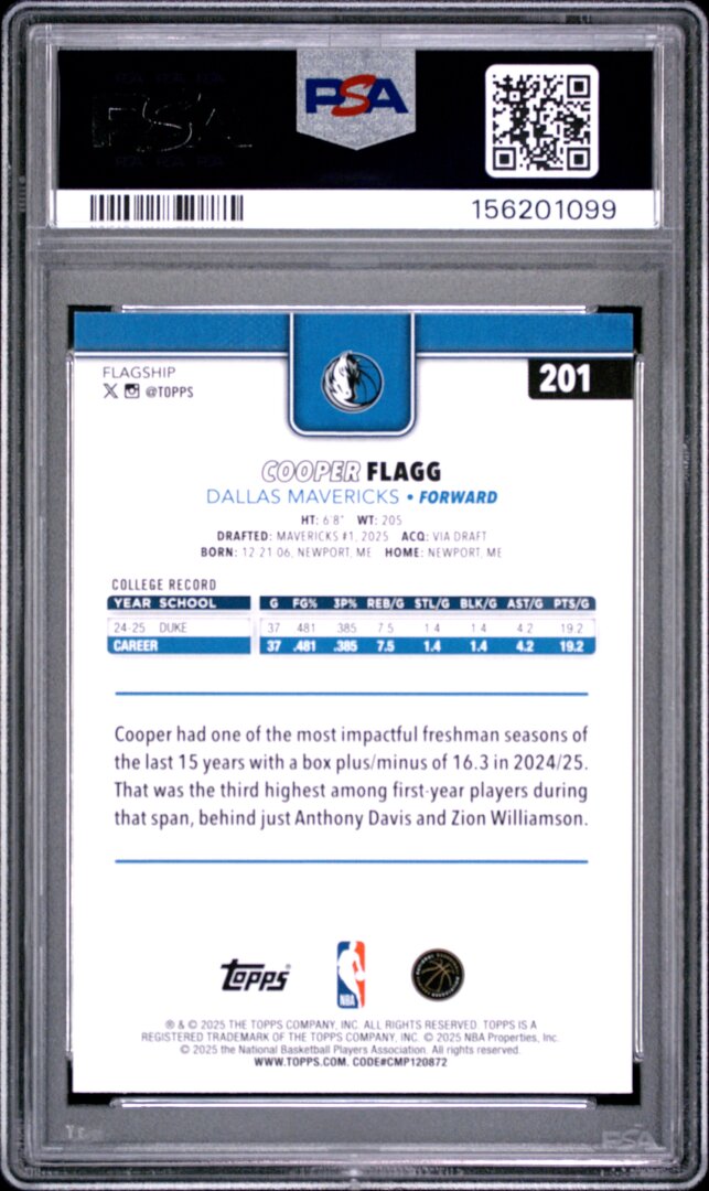 2025 Topps Cooper Flagg RC PSA 9 #201