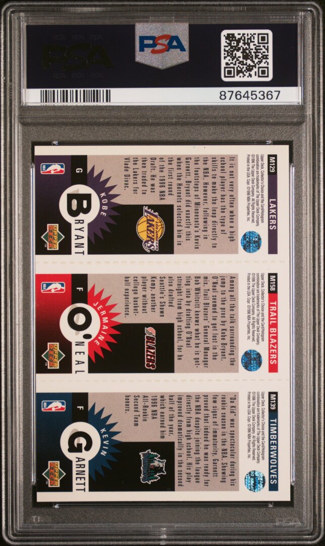 1996 Collector's Choice Mini Kobe Bryant / Garnett / O'Neal PSA 9
