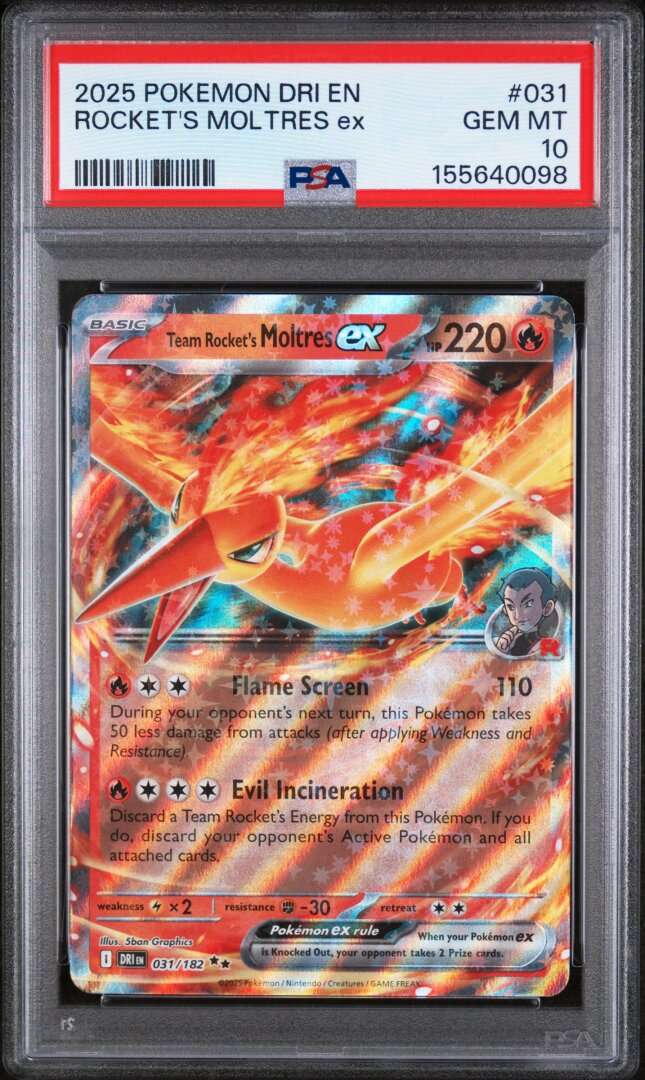 2025 Pokemon Dri En-Destined Rivals Rocket's Moltres Ex PSA 10 #031