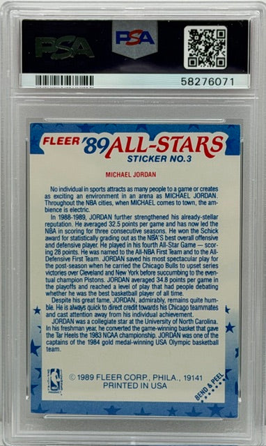 1989 Fleer Sticker Michael Jordan PSA 7 #3