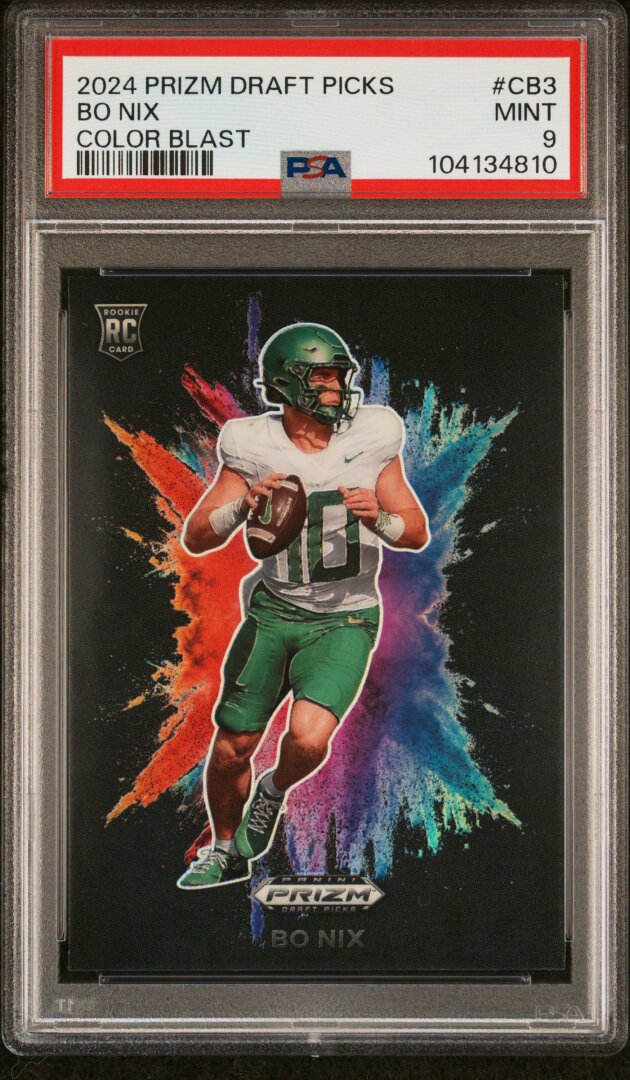 2024 Panini Prizm Draft Picks #CB3 Bo Nix RC Color Blast PSA 9