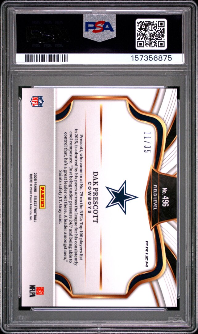 2025 Panini Select  #496 Dak Prescott White Prizm /35 PSA 10
