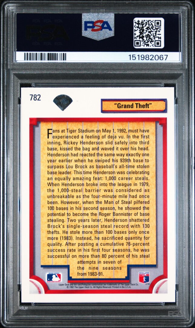 1992 Upper Deck Rickey Henderson PSA 10 #782