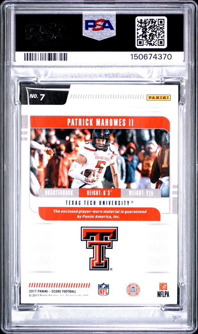 2017 Panini Score Rookie Jerseys Patrick Mahomes Ii Rookie Jerseys PSA 7 #7