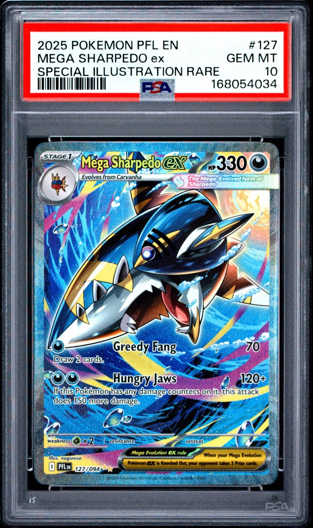 2025 Pokemon Phantasmal Flames Mega Sharpedo Ex SIR PSA 10 #127