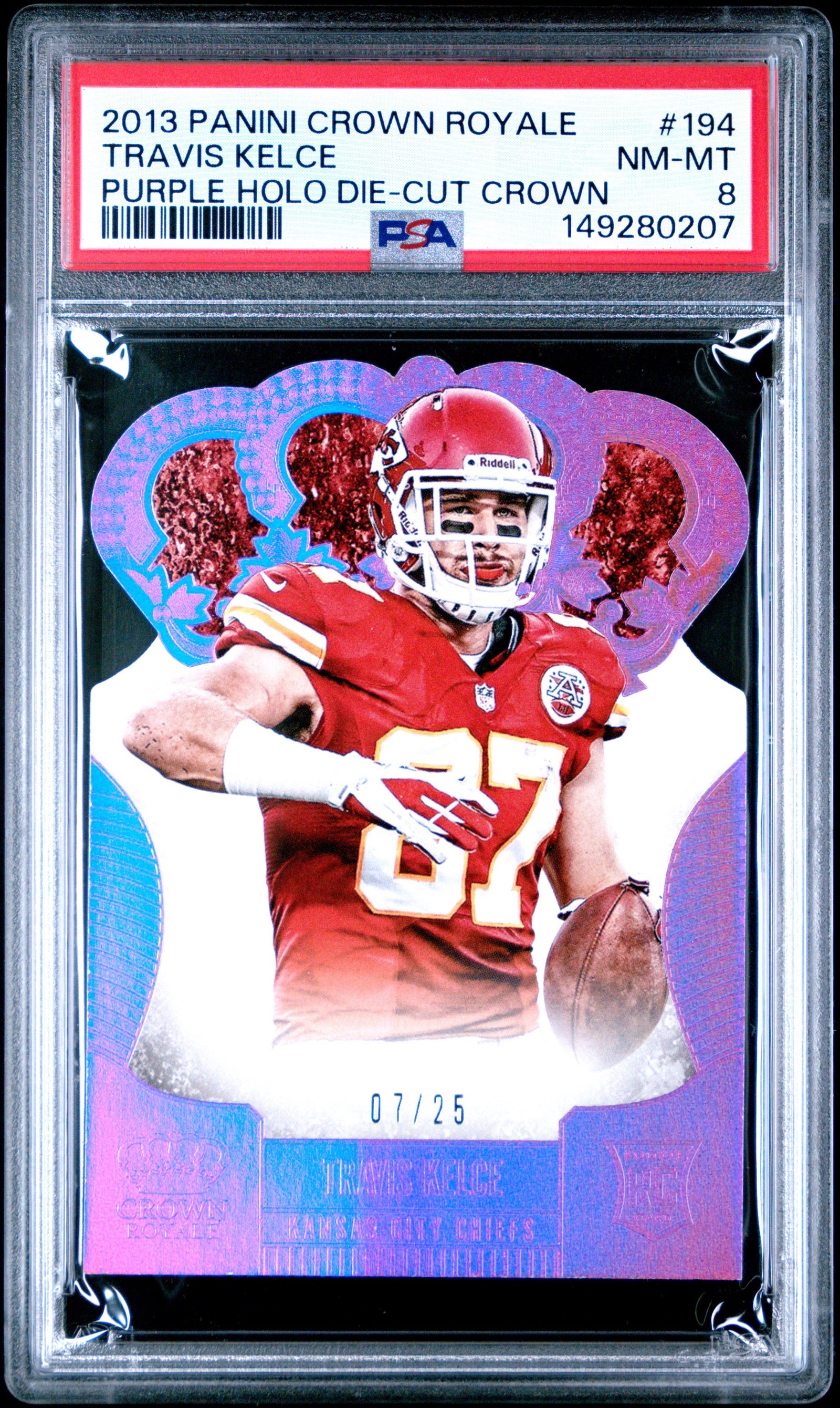 2013 Crown Royale Travis Kelce RC Purple Holo /25 Crown PSA 8