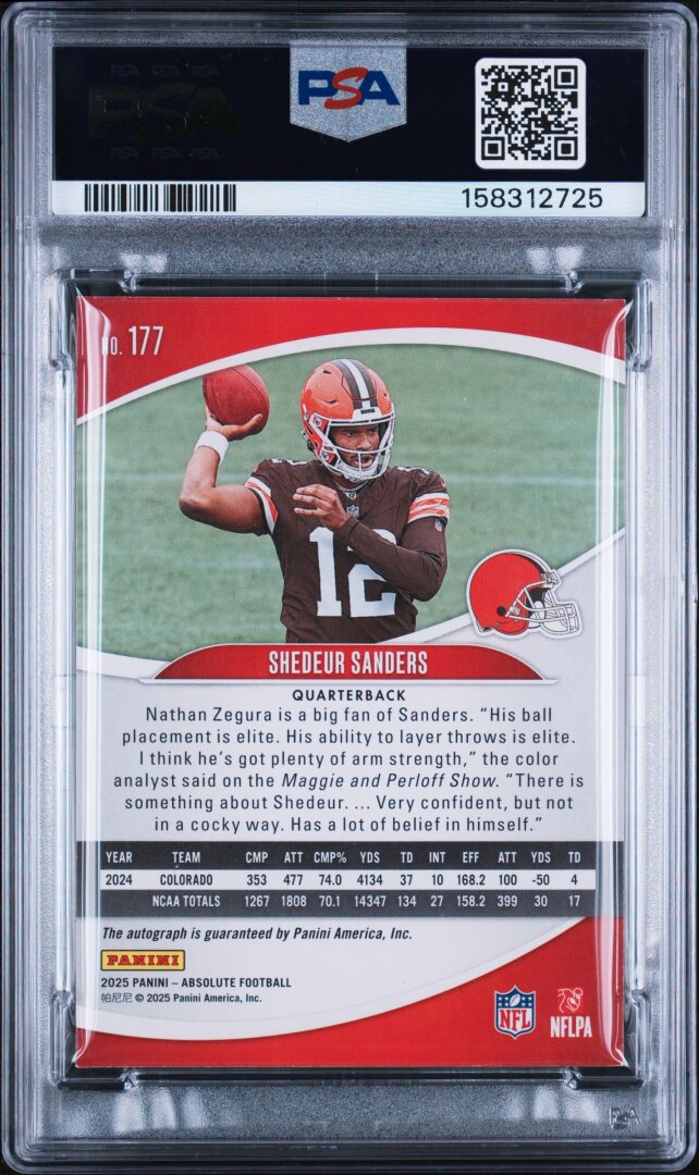 2025 Panini Absolute #177 Shedeur Sanders RC Signature Gold Spectrum PSA 6