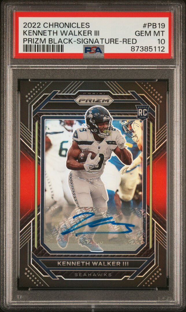 2022 Panini Chronicles Prizm Black Kenneth Walker /99 Signature Red PSA 10