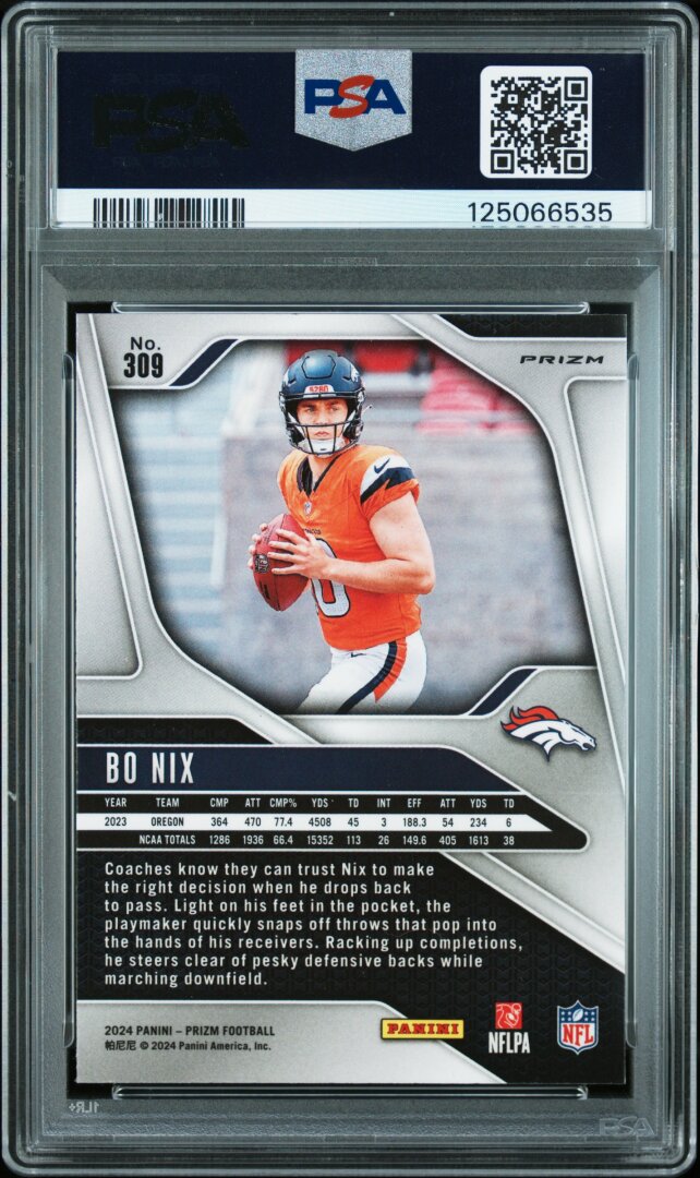 2024 Panini Prizm Bo Nix Silver Prizm PSA 10 #309