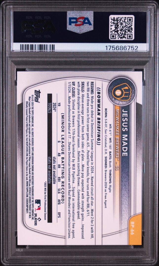 2025 Bowman Paper Prospects Jesus Made PSA 10 #BP66