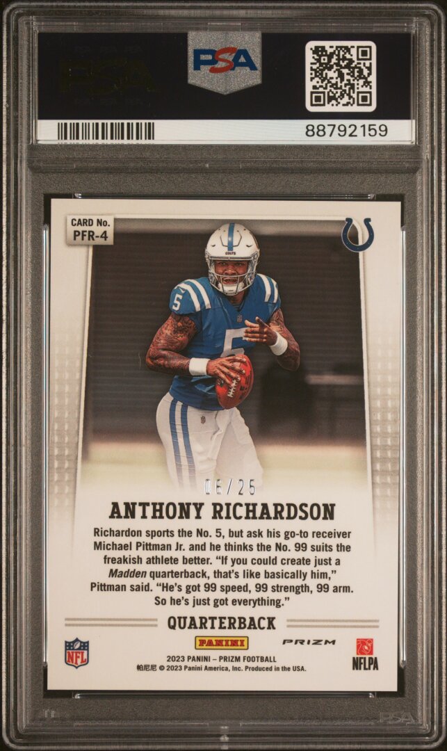 2023 Panini Prizm Prizm Anthony Richardson /25 Flashback Rookie Mojo PSA 10