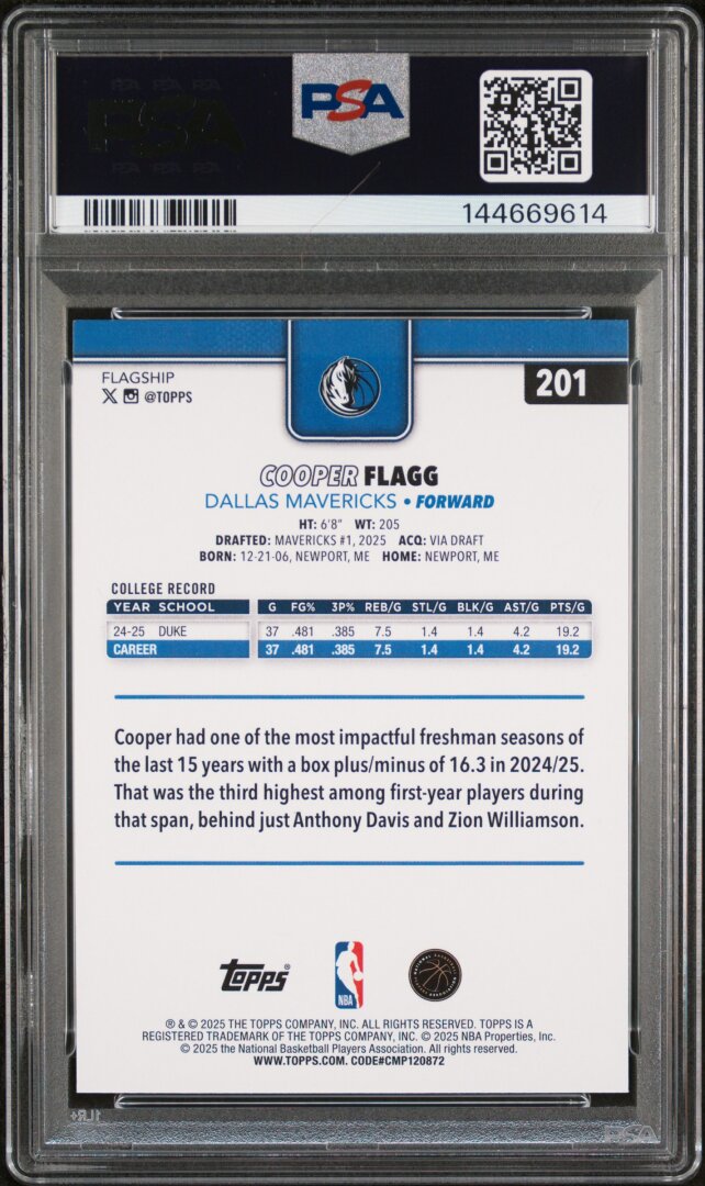 2025 Topps Cooper Flagg PSA 10 #201