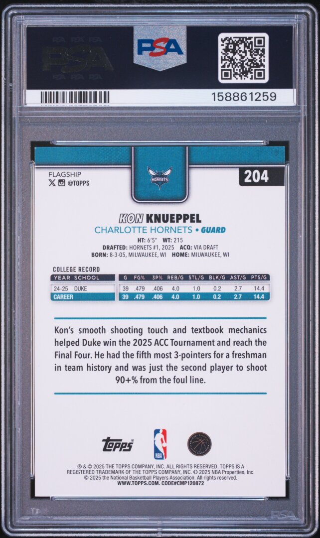 2025 Topps Kon Knueppel PSA 8 #204