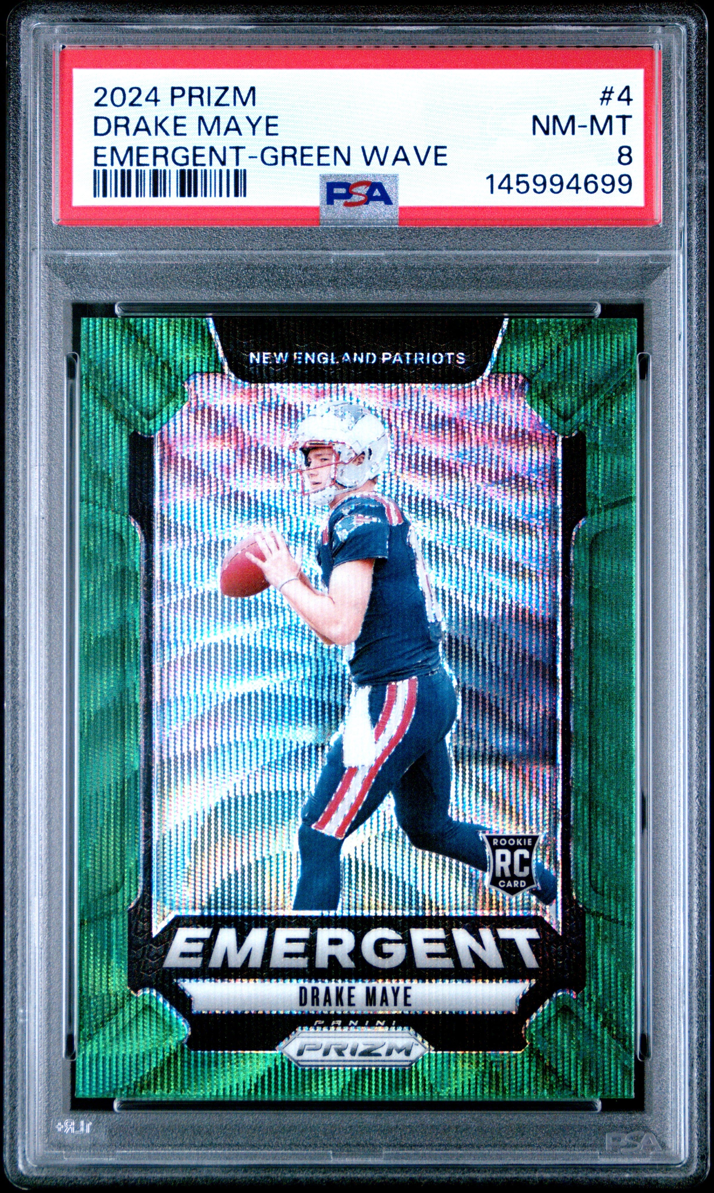 2024 Panini Prizm Emergent 4 Drake Maye Green Wave PSA 8